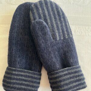 Navy/Gray Felted Wool Mittens handcrafted from Repurposed Cashmere/Wool Sweater